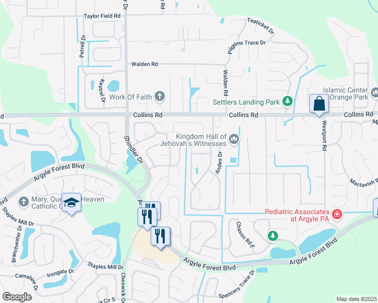 map of restaurants, bars, coffee shops, grocery stores, and more near 8463 Everest Drive in Jacksonville