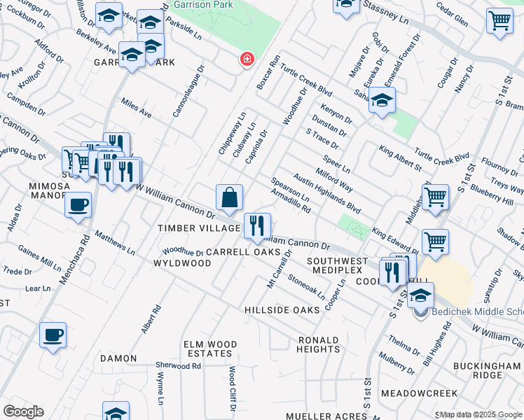 map of restaurants, bars, coffee shops, grocery stores, and more near in Austin