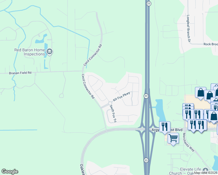 map of restaurants, bars, coffee shops, grocery stores, and more near 8005 Cape Fox Drive in Jacksonville