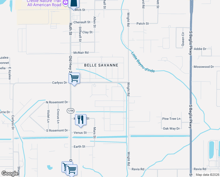 map of restaurants, bars, coffee shops, grocery stores, and more near 209 Aston Lane in Sulphur