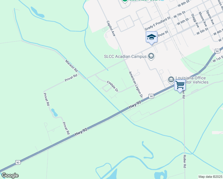 map of restaurants, bars, coffee shops, grocery stores, and more near 111 Finmar Drive in Crowley