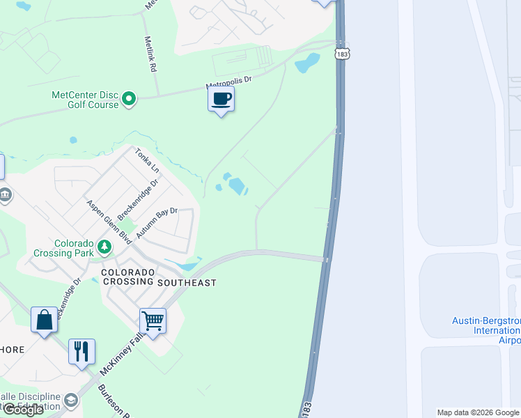 map of restaurants, bars, coffee shops, grocery stores, and more near 3500 McCall Lane in Austin