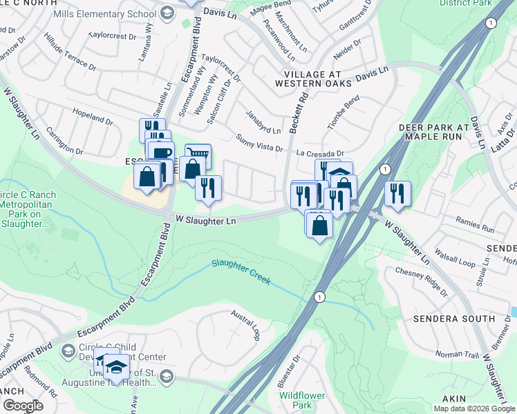 map of restaurants, bars, coffee shops, grocery stores, and more near 5705 York Bridge Circle in Austin