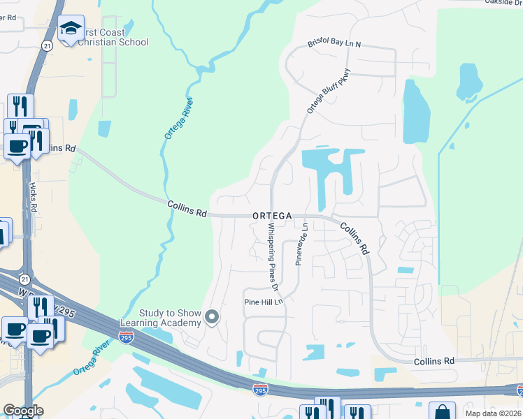 map of restaurants, bars, coffee shops, grocery stores, and more near in Jacksonville