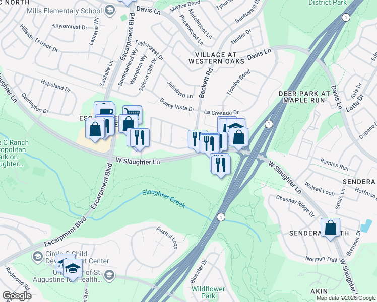 map of restaurants, bars, coffee shops, grocery stores, and more near 5705 York Bridge Circle in Austin