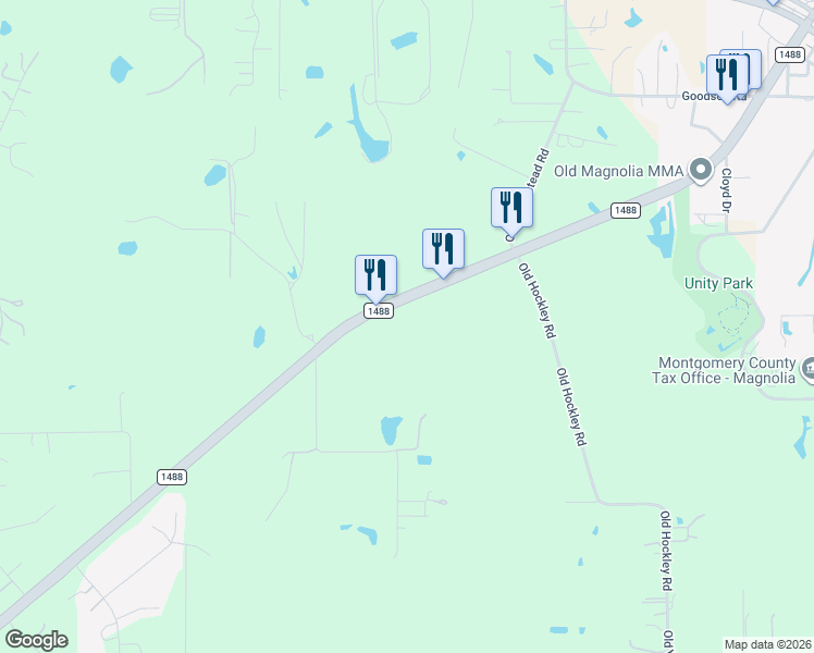 map of restaurants, bars, coffee shops, grocery stores, and more near 19811 Farm to Market Road 1488 in Magnolia