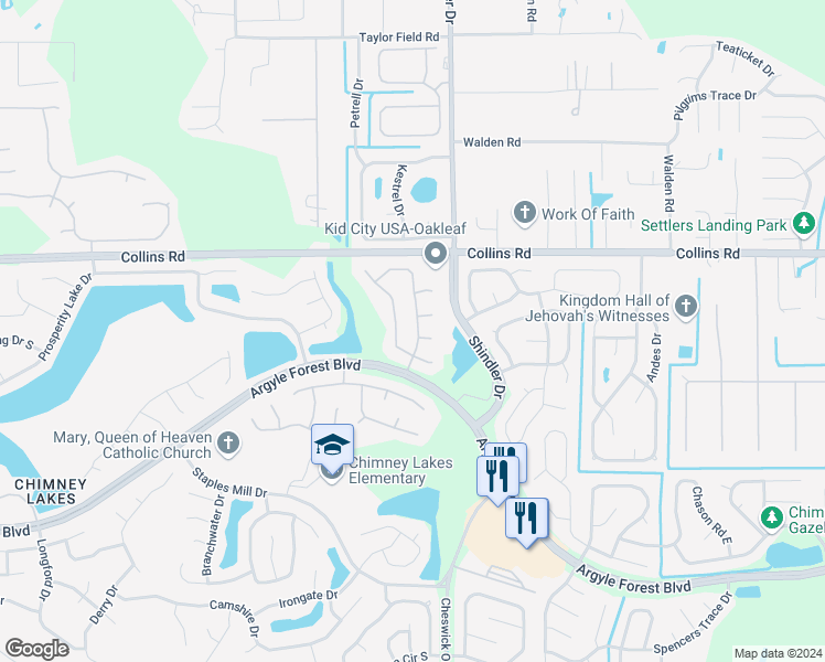 map of restaurants, bars, coffee shops, grocery stores, and more near 8110 Timber Point Drive in Jacksonville