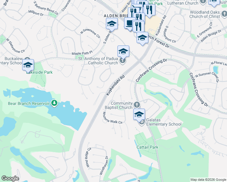 map of restaurants, bars, coffee shops, grocery stores, and more near 181 Purple Slate Place in Spring