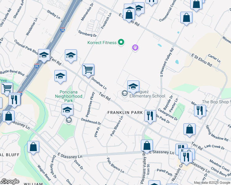 map of restaurants, bars, coffee shops, grocery stores, and more near 2304B Tern Circle in Austin