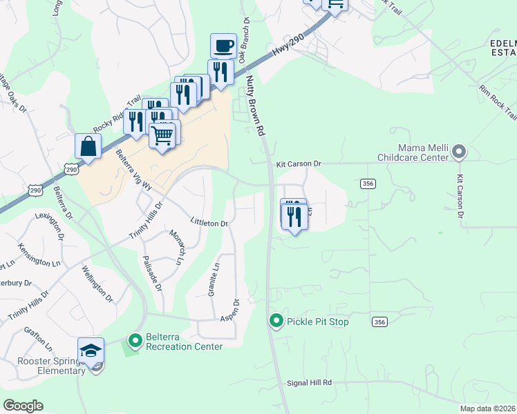 map of restaurants, bars, coffee shops, grocery stores, and more near 140 Empire Court in Austin