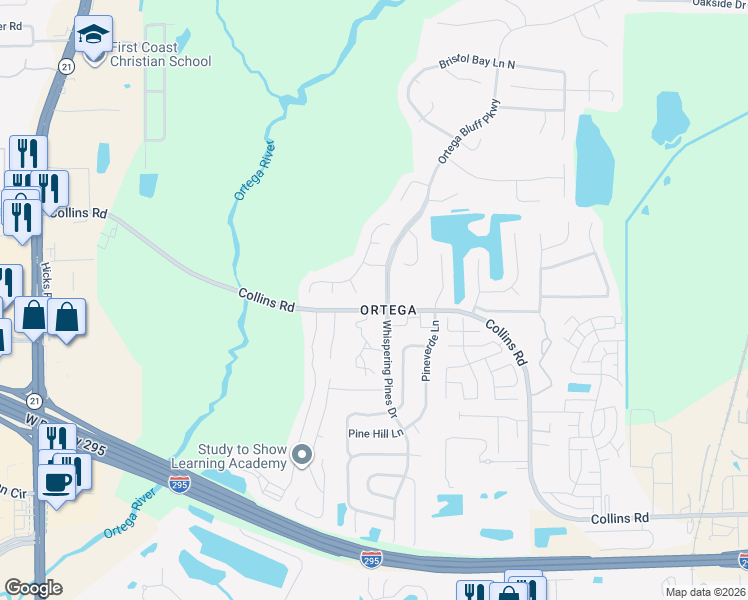 map of restaurants, bars, coffee shops, grocery stores, and more near in Jacksonville