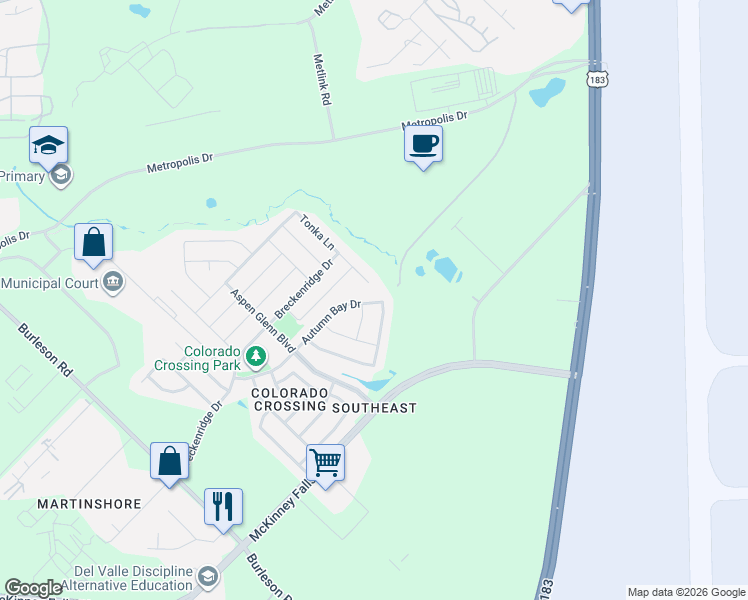 map of restaurants, bars, coffee shops, grocery stores, and more near 3408 Autumn Bay Drive in Austin