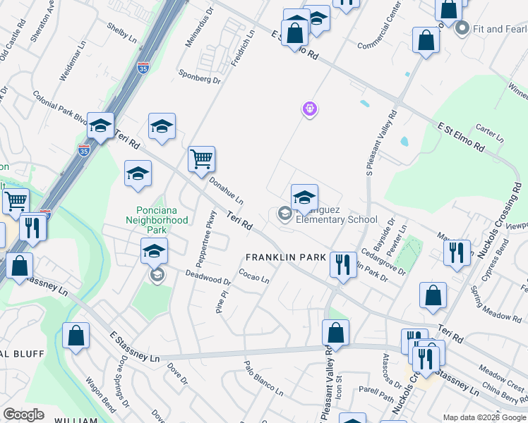 map of restaurants, bars, coffee shops, grocery stores, and more near 2304B Tern Circle in Austin