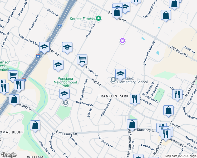 map of restaurants, bars, coffee shops, grocery stores, and more near 2304B Tern Circle in Austin