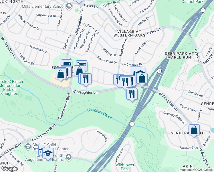 map of restaurants, bars, coffee shops, grocery stores, and more near 5705 York Bridge Circle in Austin