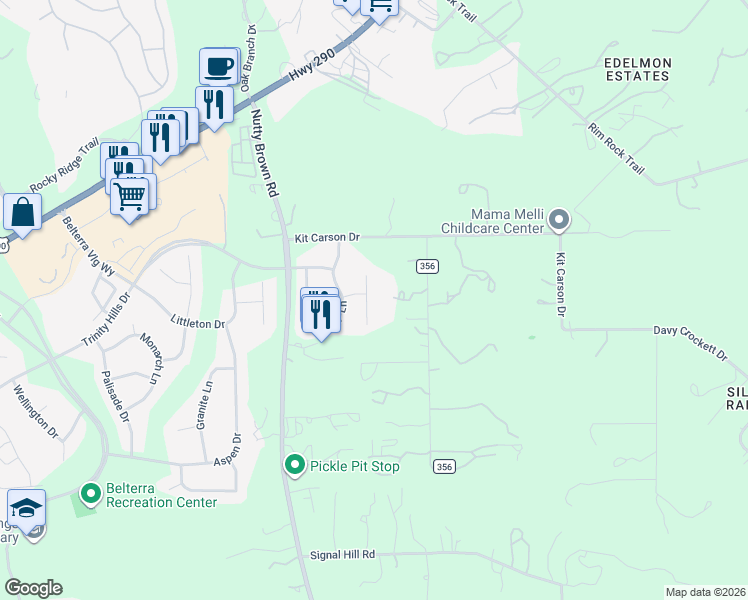 map of restaurants, bars, coffee shops, grocery stores, and more near 183 Crampton Cove in Austin