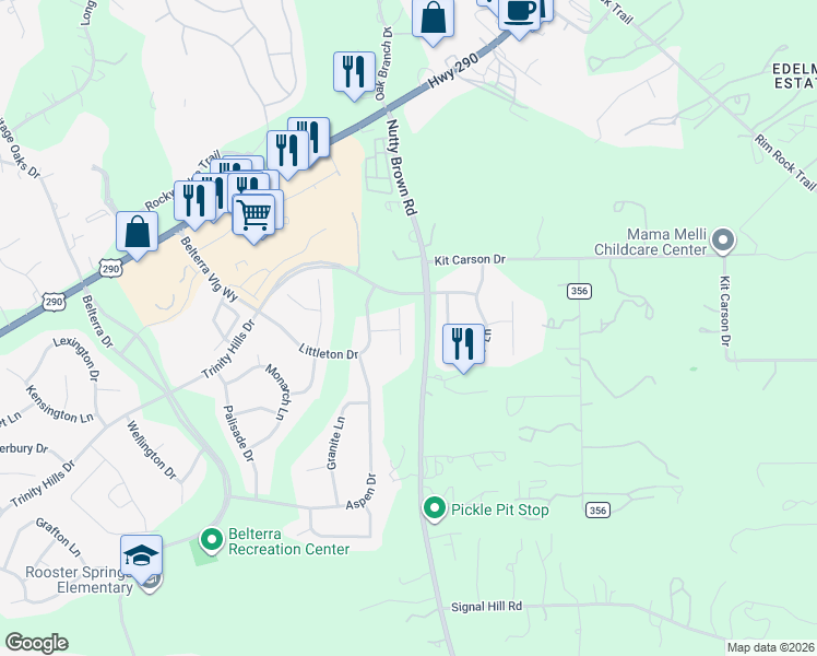 map of restaurants, bars, coffee shops, grocery stores, and more near 140 Empire Court in Austin