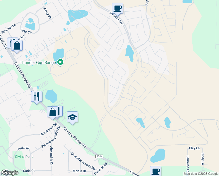 map of restaurants, bars, coffee shops, grocery stores, and more near 17571 Fm 1314 Road in Conroe