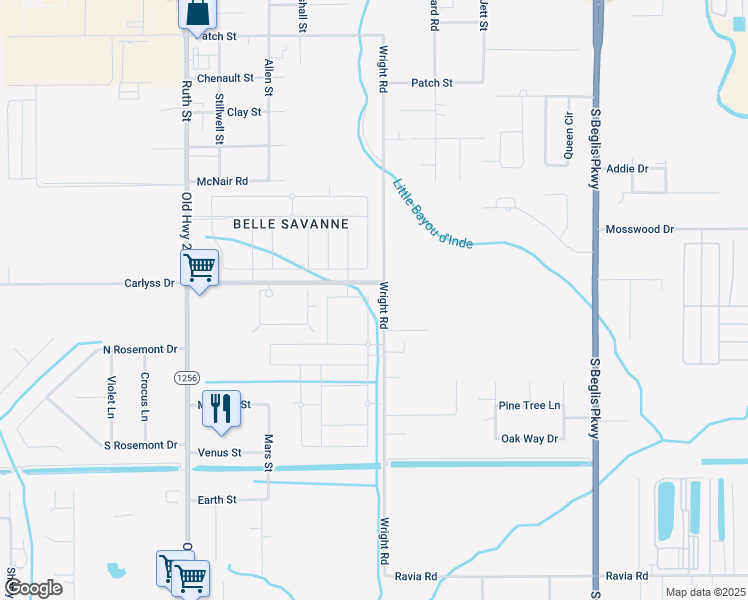 map of restaurants, bars, coffee shops, grocery stores, and more near 3601 Wright Road in Sulphur