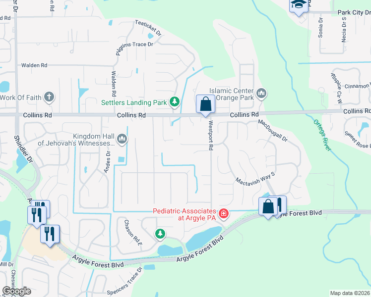 map of restaurants, bars, coffee shops, grocery stores, and more near 8042 Westport Road in Jacksonville