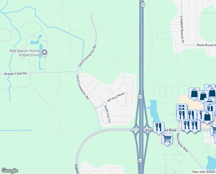map of restaurants, bars, coffee shops, grocery stores, and more near 8005 Cape Fox Drive in Jacksonville