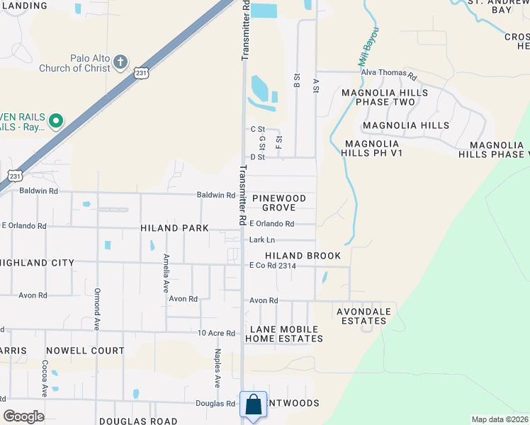 map of restaurants, bars, coffee shops, grocery stores, and more near 3523 East Orlando Road in Panama City
