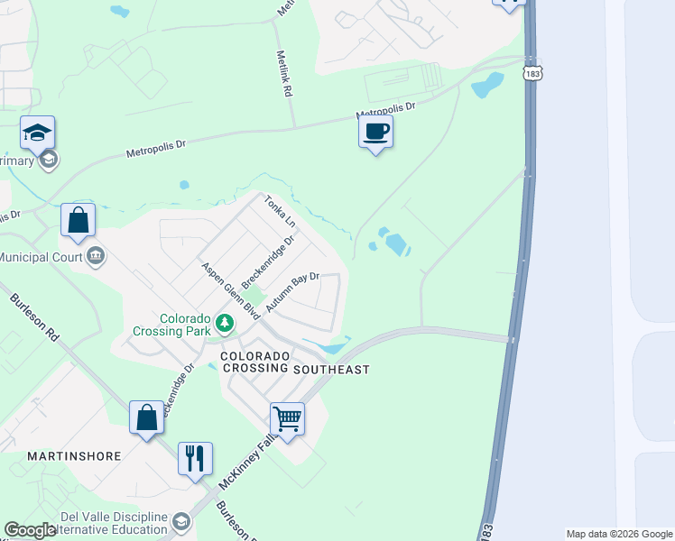 map of restaurants, bars, coffee shops, grocery stores, and more near 3300 Autumn Bay Drive in Austin