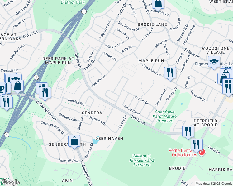 map of restaurants, bars, coffee shops, grocery stores, and more near 4409 East Hove Loop in Austin