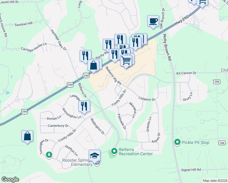 map of restaurants, bars, coffee shops, grocery stores, and more near 160 Autumn Wood Lane in Austin