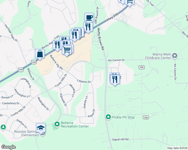 map of restaurants, bars, coffee shops, grocery stores, and more near 320 Littleton Drive in Austin