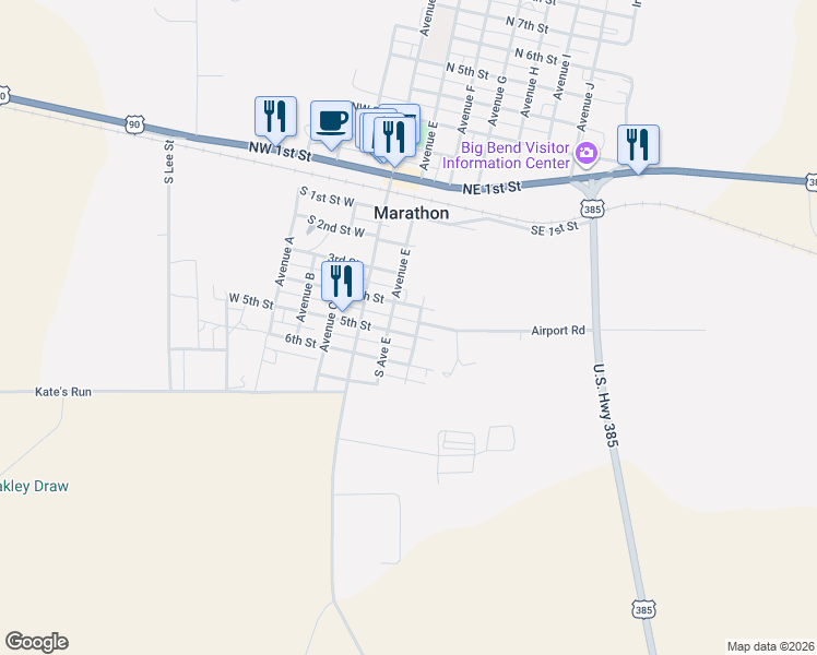 map of restaurants, bars, coffee shops, grocery stores, and more near 5th Street in Marathon