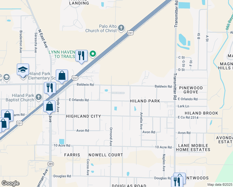 map of restaurants, bars, coffee shops, grocery stores, and more near 3174 Debra Boulevard in Panama City