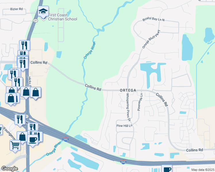 map of restaurants, bars, coffee shops, grocery stores, and more near 8187 Kilkelly Lane South in Jacksonville