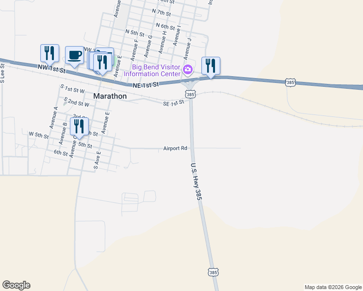 map of restaurants, bars, coffee shops, grocery stores, and more near 196-200 Airport Road in Marathon