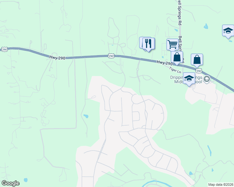 map of restaurants, bars, coffee shops, grocery stores, and more near 100 Dally Court in Dripping Springs