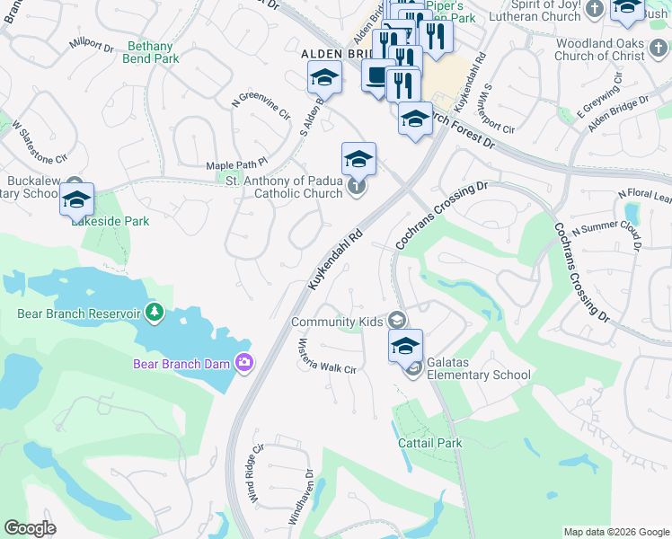map of restaurants, bars, coffee shops, grocery stores, and more near 181 Purple Slate Place in Spring