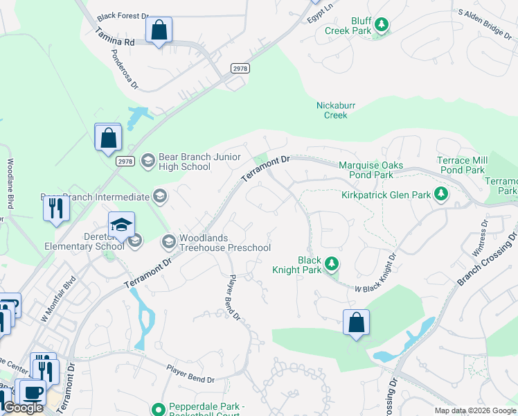 map of restaurants, bars, coffee shops, grocery stores, and more near 70 Millsap Circle in Spring
