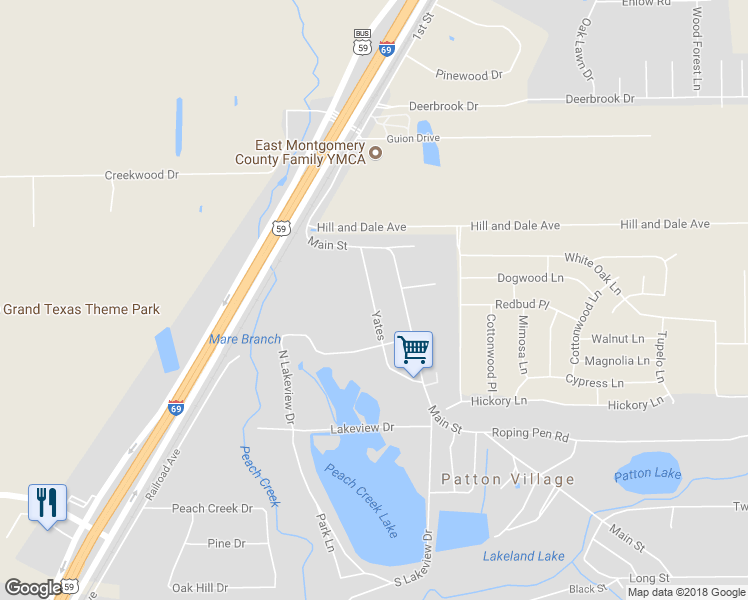 map of restaurants, bars, coffee shops, grocery stores, and more near 16791 Yates in Patton Village