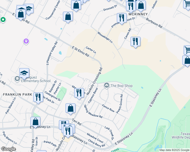map of restaurants, bars, coffee shops, grocery stores, and more near 4400 Nuckols Crossing Road in Austin