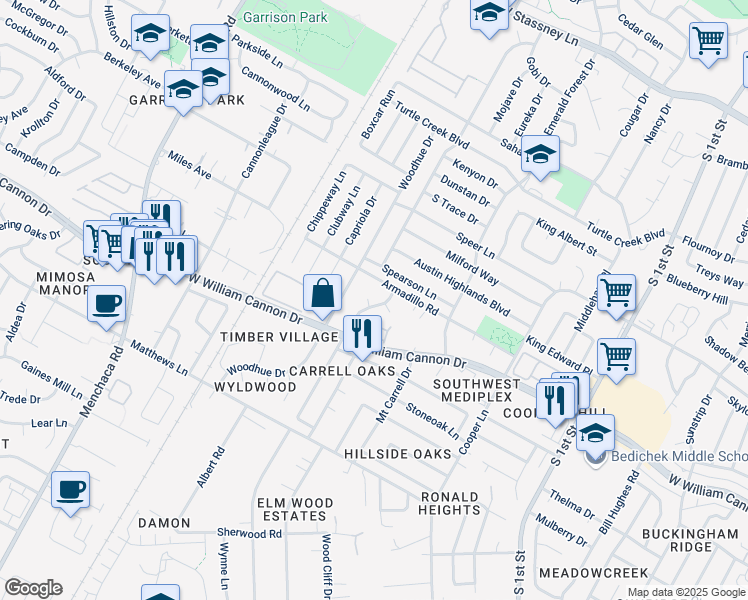 map of restaurants, bars, coffee shops, grocery stores, and more near in Austin