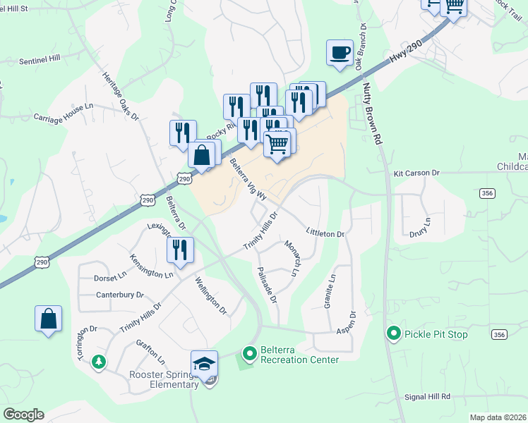 map of restaurants, bars, coffee shops, grocery stores, and more near 160 Autumn Wood Lane in Austin