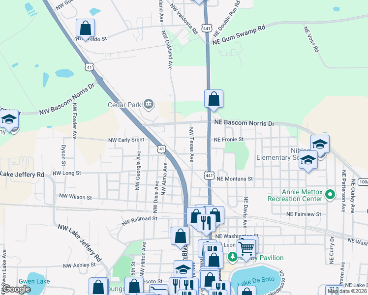 map of restaurants, bars, coffee shops, grocery stores, and more near 1813 Northwest Olivia Court in Lake City