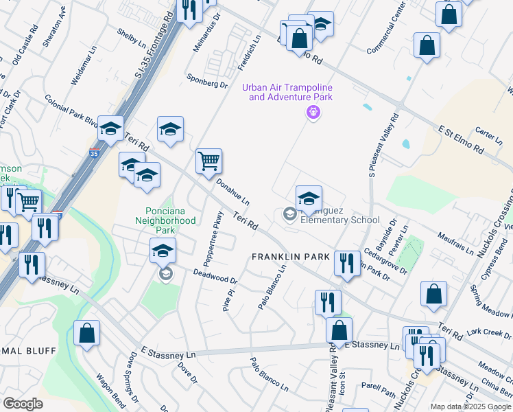map of restaurants, bars, coffee shops, grocery stores, and more near 2212 Donahue Lane in Austin