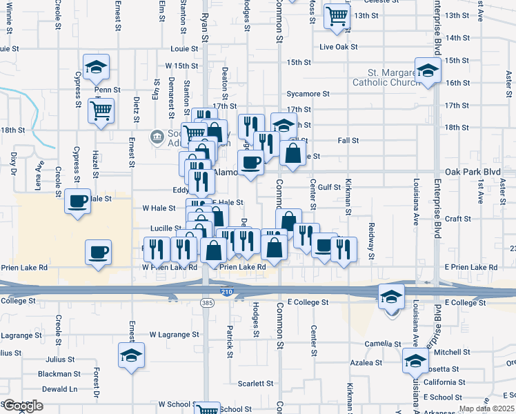 map of restaurants, bars, coffee shops, grocery stores, and more near 3015 Deaton Street in Lake Charles