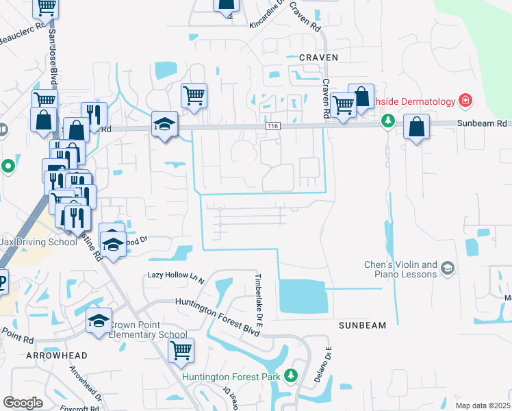 map of restaurants, bars, coffee shops, grocery stores, and more near 4324 Redtail Hawk Drive in Jacksonville