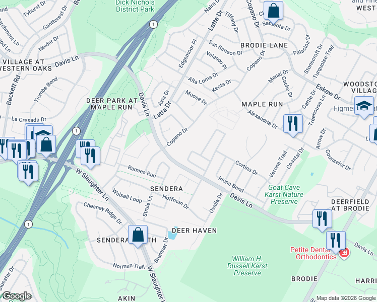 map of restaurants, bars, coffee shops, grocery stores, and more near 8920 West Hove Loop in Austin