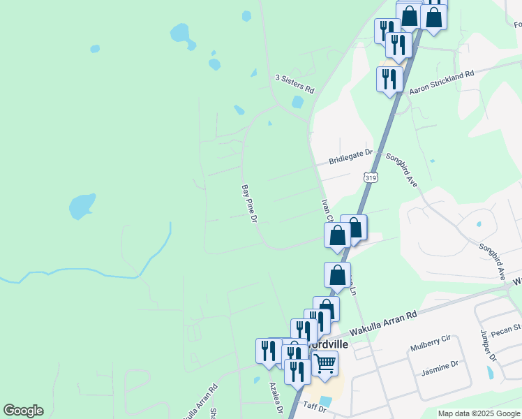 map of restaurants, bars, coffee shops, grocery stores, and more near 162 Bay Pine Drive in Crawfordville