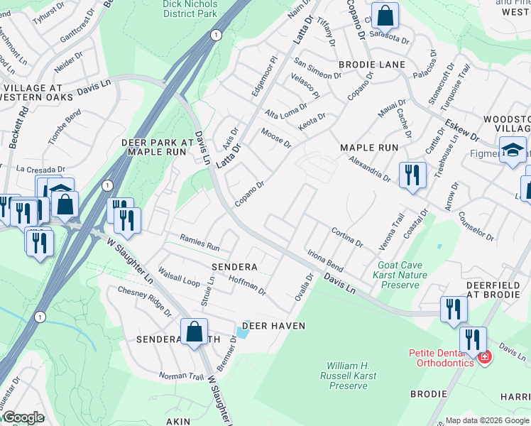 map of restaurants, bars, coffee shops, grocery stores, and more near 8920 West Hove Loop in Austin