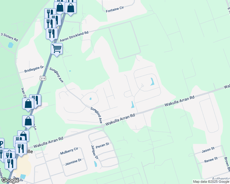 map of restaurants, bars, coffee shops, grocery stores, and more near 19 Magpie Trail in Crawfordville