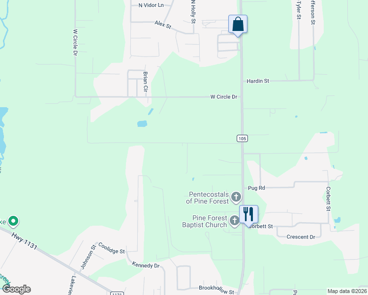 map of restaurants, bars, coffee shops, grocery stores, and more near 177 Decker Road in Vidor